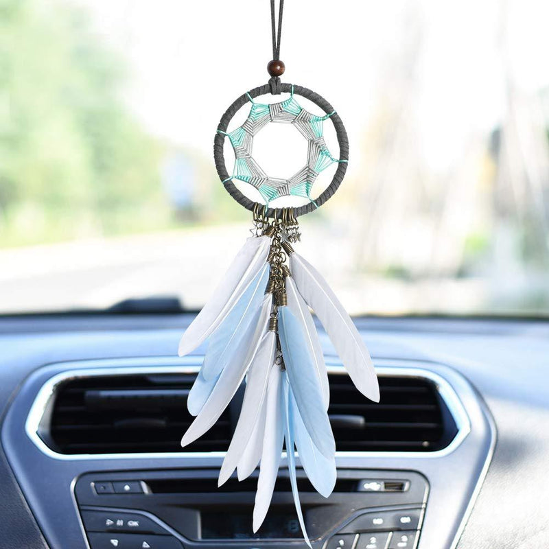 NewNest Australia - Dremisland Handmade Grey Feather Dream Catcher Car Interior Rearview Pendant Charm Car Hanging(Gray Circle) Gray Circle 