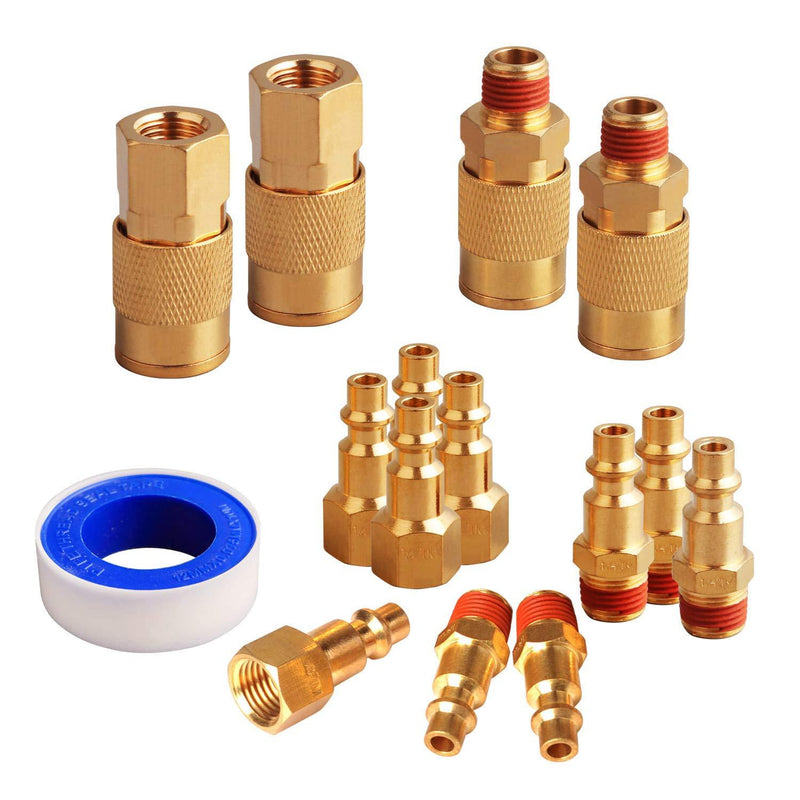 FYPower 15 Pieces 1/4" NPT Air Coupler and Plug Kit, Quick Connect Air Fittings, Industrial Solid Brass Quick Connect Set - NewNest Australia