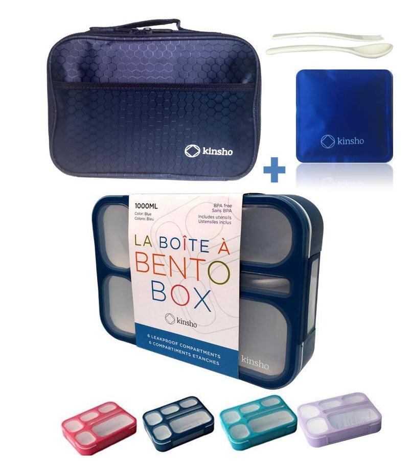 NewNest Australia - Bento-Box with Bag and Ice Pack Set. Lunch Boxes Snack Containers for Kids Boys Girls Adults. 6 Compartments, Leakproof Portion Container Boxes Insulated Bags for School Lunches, BPA Free (Navy Blue) Navy Blue 