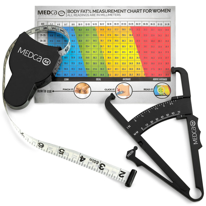 Body Fat Caliper and Measuring Tape for Body - Skinfold Calipers and Body Fat Tape Measure Tool for Accurately Measuring BMI Skin Fold Fitness and Weight-Loss, (Black) - NewNest Australia