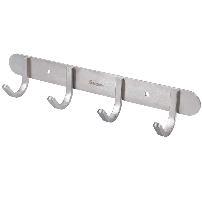 NewNest Australia - Coat Hook Rack Brushed Nickel - Sagmoc 11-Inch Coat&Towel Hook Rail Wall Mounted with 4 Hooks, Durable Wall Hangers for Bedroom, Bathroom, Foyer, Hallway (SUS304 Stainless Steel) 