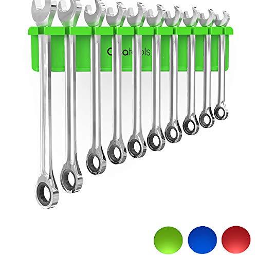 Olsa Tools Magnetic Wrench Holder Organizer (Green) | Fits SAE 3/8" Thru 15/16" & Metric 10mm Thru 19mm | Professional Grade Green - NewNest Australia