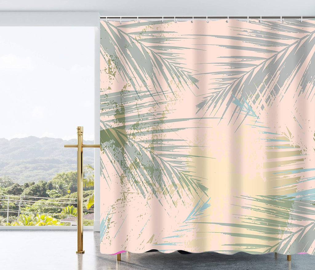 AO BLARE Leaves Shower Curtain Sunset Green Tropic Palm Leaves Thicken Aggravated 150G Waterproof Polyester Fabric Bathroom Shower Curtain with Hooks 72 X 72 Inches - NewNest Australia