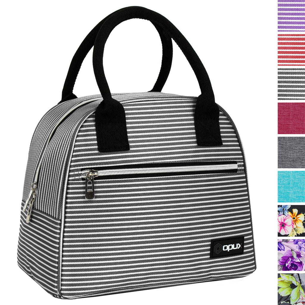 NewNest Australia - OPUX Lunch Box for Women | Insulated Lunch Bag Tote for Girls, Ladies, Teens | Cute Lunch Carrier Purse Cooler for School, Work, Office | Fits 12 Cans (Black White Stripes) Black & White Stripes One Size 