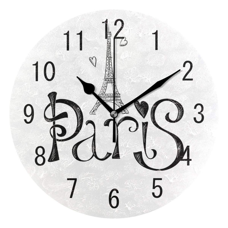 NewNest Australia - ALAZA Home Decor White and Black Paris Eiffel Tower France Round Acrylic 9.5 Inch Wall Clock Non Ticking Silent Clock Art for Living Room Kitchen Bedroom Color 5 