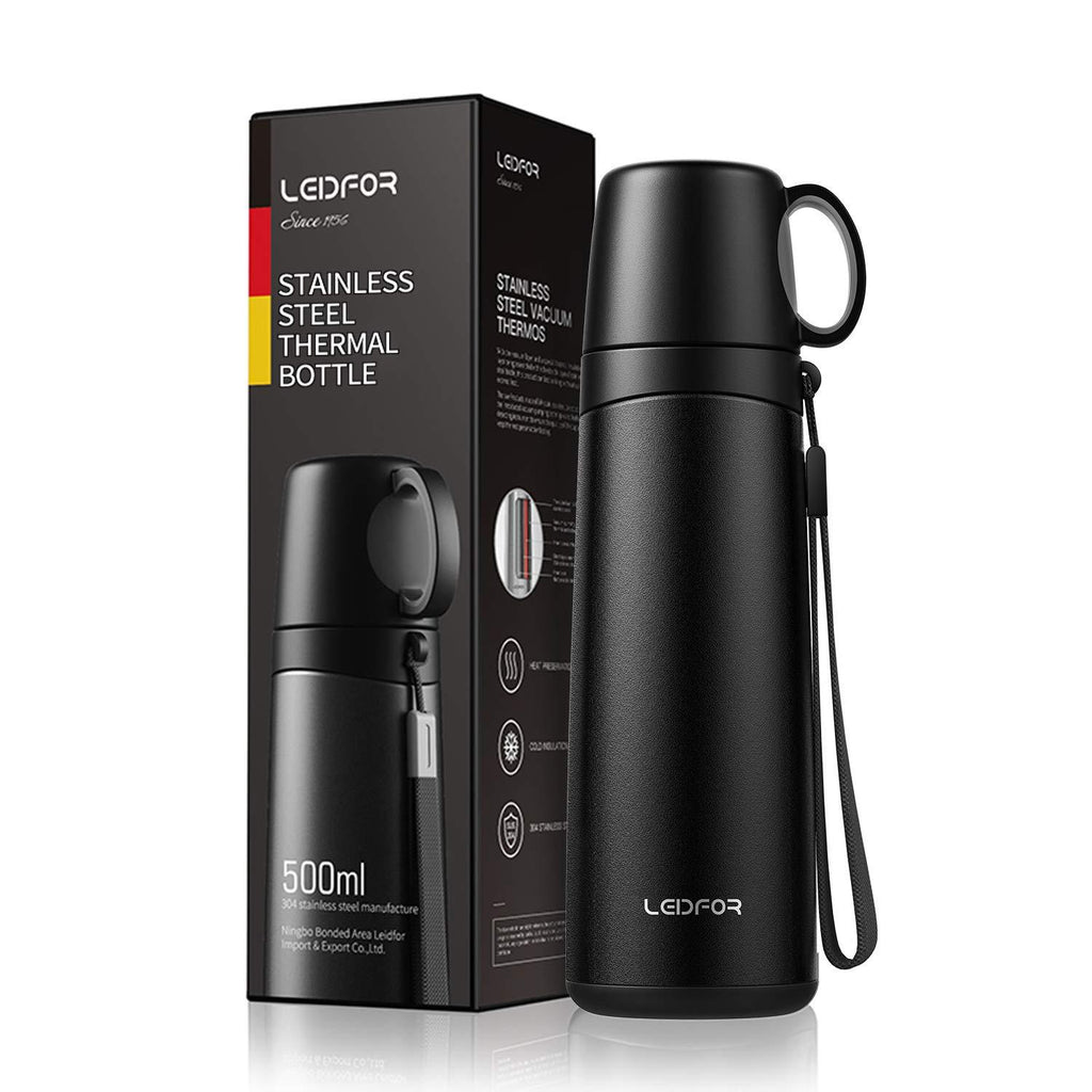 NewNest Australia - Leidfor Coffee Travel Mug Vacuum Insulated Thermal Water Bottle Build-in Lid Cup Stainless Steel Leakproof 17Ounce Black Matte Finish 