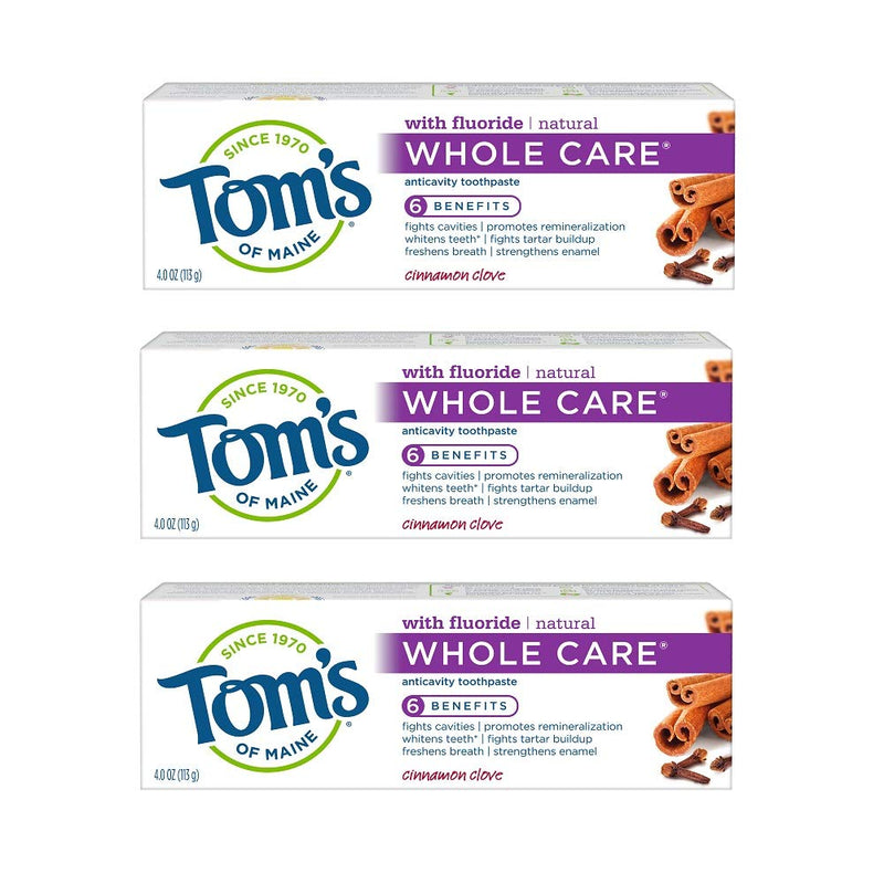 Tom's of Maine Whole Care Natural Toothpaste with Fluoride, Cinnamon Clove, 4 Ounce (Pack of 3) 4 Ounce (Pack of 3) - NewNest Australia