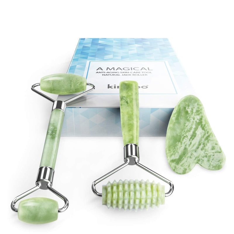 Kimkoo Jade Roller for Face-3 in 1 Kit with Facial Massager Tool,100% Real Natural Jade Stone Facial Roller Anti Aging,Face Beauty Set for Eye Anti-Wrinkle - NewNest Australia