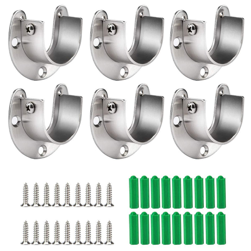 Cosweet 6 Packs Stainless Steel Closet Pole Sockets- Closet Rod End Supports, Flange Set Rod Holder with Screws for Easy Installation&Quick Removal (U Shaped) - NewNest Australia