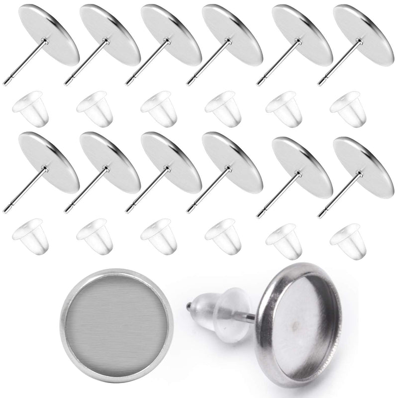 BronaGrand 50 Pieces Stainless Steel Stud Silver Earring Cabochon Setting Post Cup for 8mm and 50 Pieces Clear Rubber Earring Safety Backs Silver Stud Earrings and Clear Earring Backs 8mm earring blanks - NewNest Australia