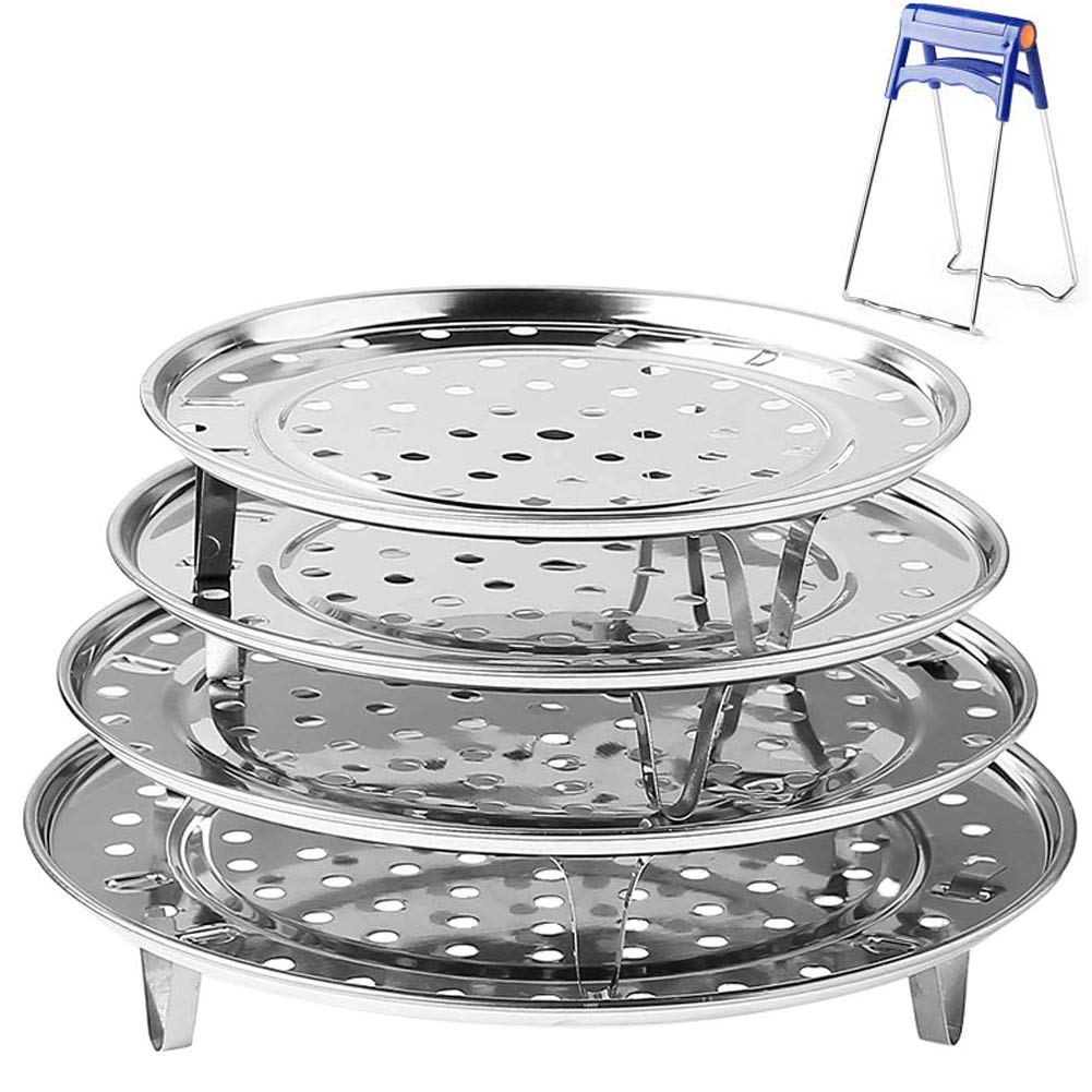 Round Stainless Steel Steamer Rack 7.6" 8.5" 9.33" 10.23" Inch Diameter Steaming Rack Stand Canner Canning Racks Stock Pot Steaming Tray Pressure Cooker Cooking Toast Bread Salad Baking (4 Pack) 4 Pack - NewNest Australia