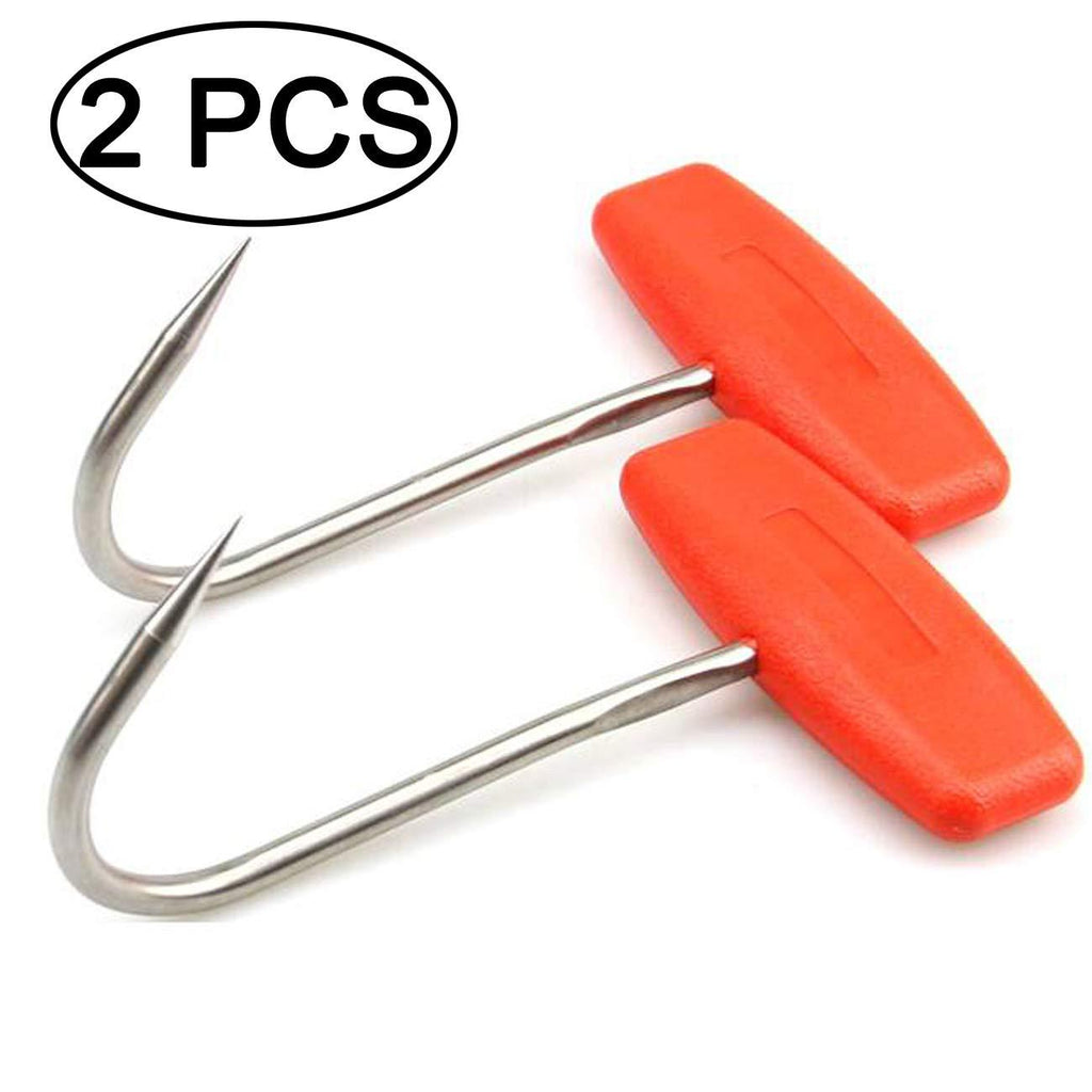 NewNest Australia - TIHOOD 2PCS Meat Hooks for Butchering,T Shaped Boning Hooks with Handle 6 inch Stainless Steel Butcher Shop Tool Kit (Orange x2) Orange X2 