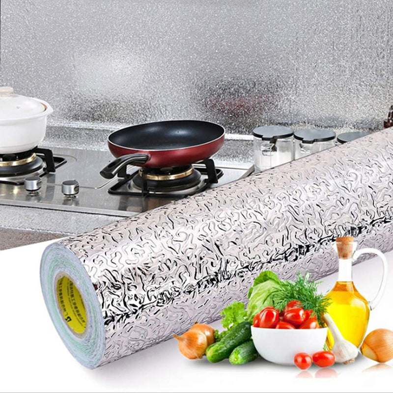 Livelynine Silver Contact Paper for Kitchen Oil Proof Waterproof Sticker Aluminum Foil Kitchen Wallpaper Backsplash Peel and Stick Self Adhesive Shelf Liners for Drawer Removable 15.8x78.8 Inch - NewNest Australia