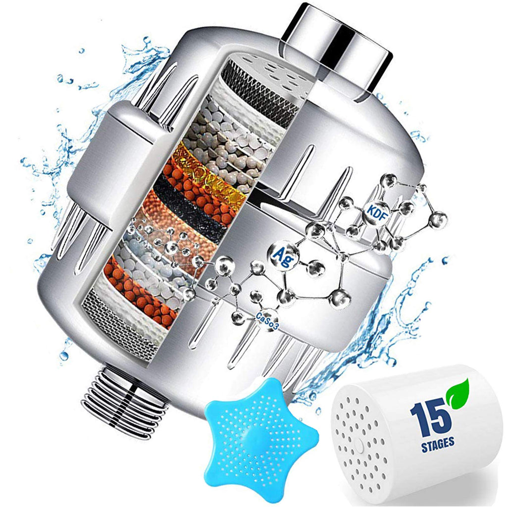 15 Stage Shower Filter with Vitamin C for Hard Water - Water Softener Shower Head Filter with Replaceable Multi-Stage Filter Cartridge to Remove Chlorine, Heavy Metal - NewNest Australia
