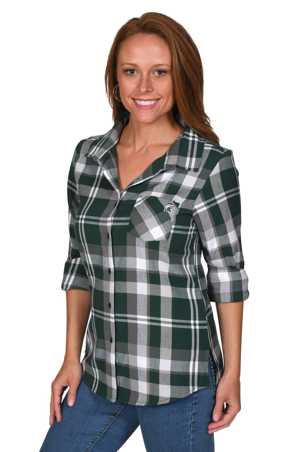 UG Apparel NCAA Womens Boyfriend Plaid Michigan State Spartans Small Dark Green - NewNest Australia