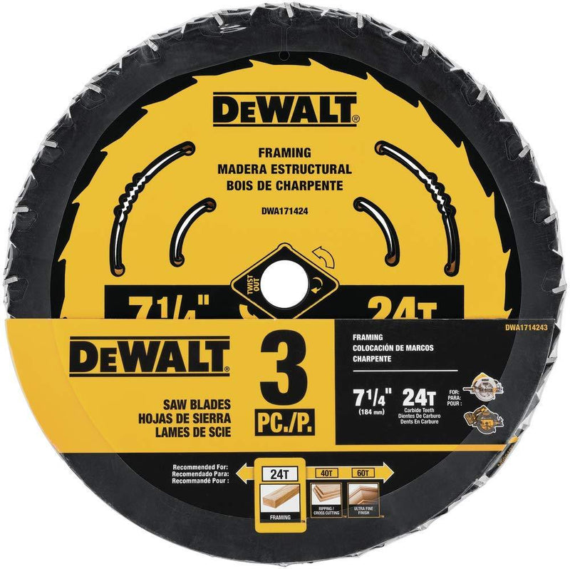 DEWALT DWA1714243 7-1/4-Inch 24-Tooth Circular Saw Blade, 3-Pack New - NewNest Australia