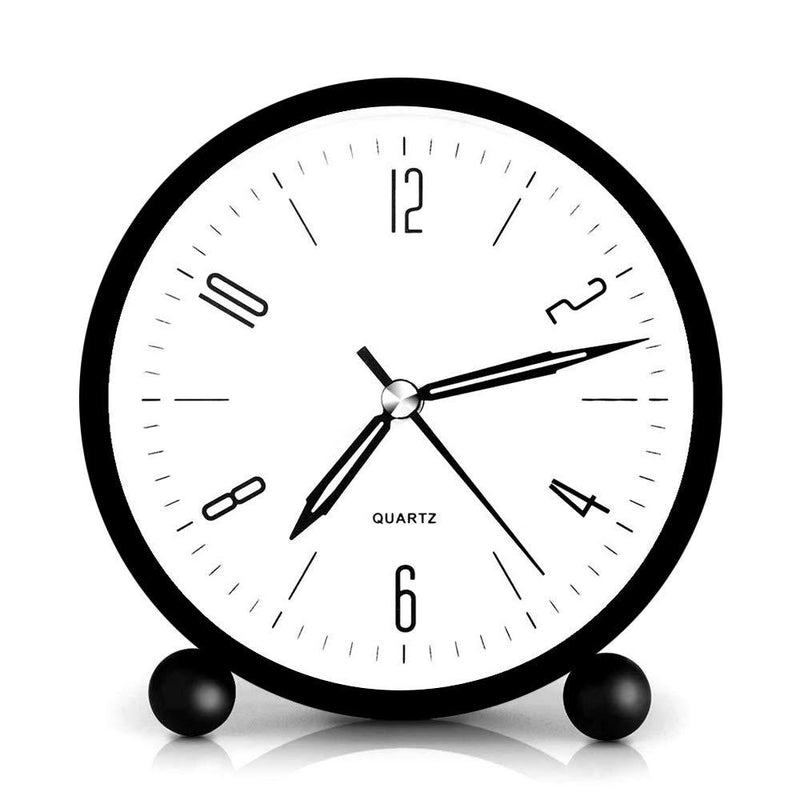 NewNest Australia - HeQiao Silent 4 Inch Metal Table Alarm Clock with Night Light (Bright Black) Bright Black 