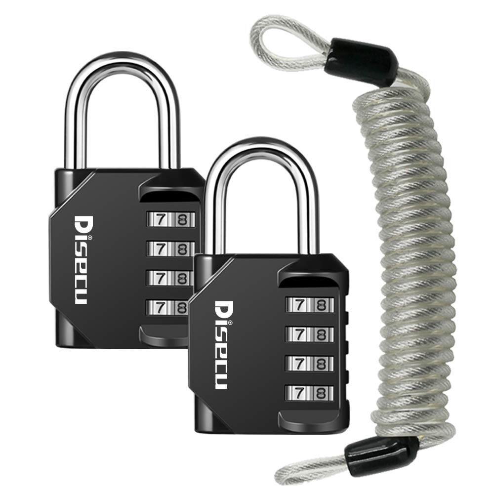 Disecu 4 Digit Combination Lock Outdoor Waterproof Padlock with Steel Cable for Gym Locker, Helmet, Gate, Fence, Luggage (Black, Pack of 2 padlocks) Black - NewNest Australia