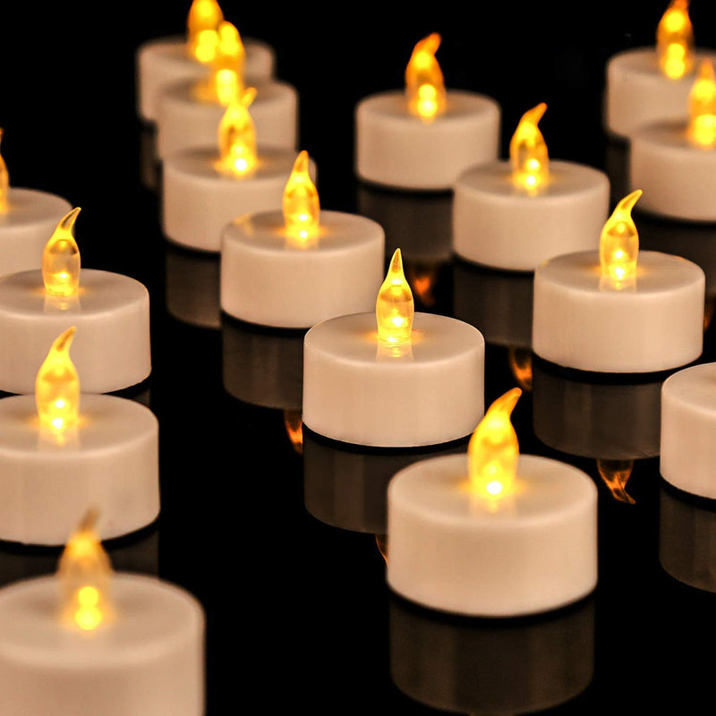 JUNPEI 24Pack Battery Tea Lights - LED Tea Lights Realistic and Bright Flickering Holiday Gift Operated Flameless LED Tea Light for Seasonal & Festival Celebration Warm Yellow Lamp Battery Powered J-01,24pack Warm Yellow - NewNest Australia