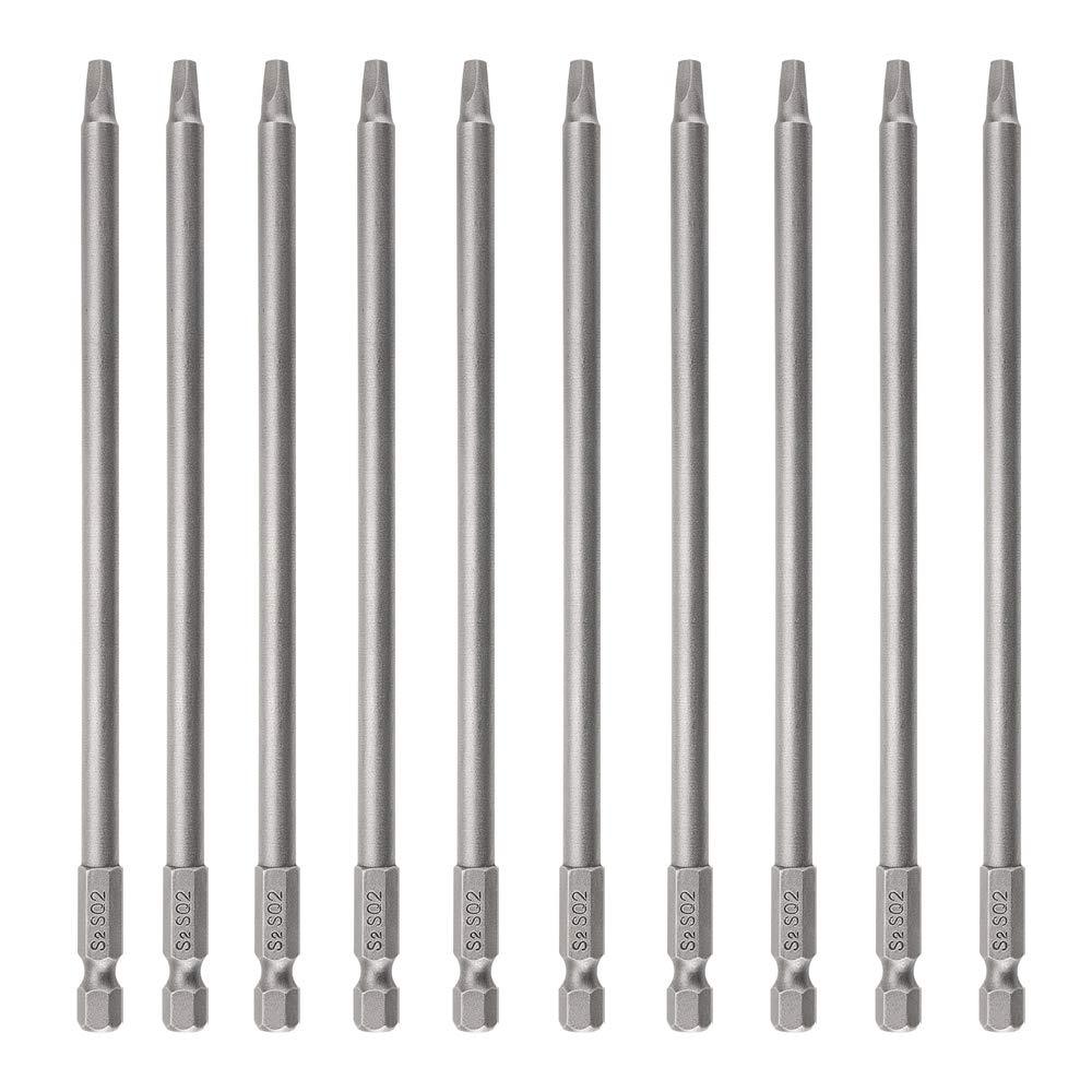 Rocaris 10pcs 1/4 Inch Hex Shank Long Magnetic Square Head Screwdriver Bits Set Power Tools SQ2 For Poket Hole Jig- 6 inch Length - NewNest Australia