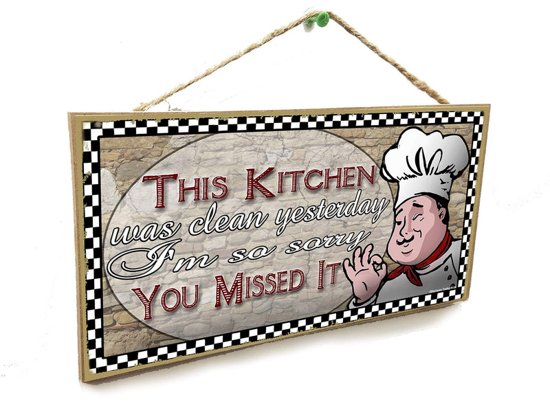 NewNest Australia - This Kitchen was Clean Yesterday Italian Fat Chef Sign Plaque 5"X10" 