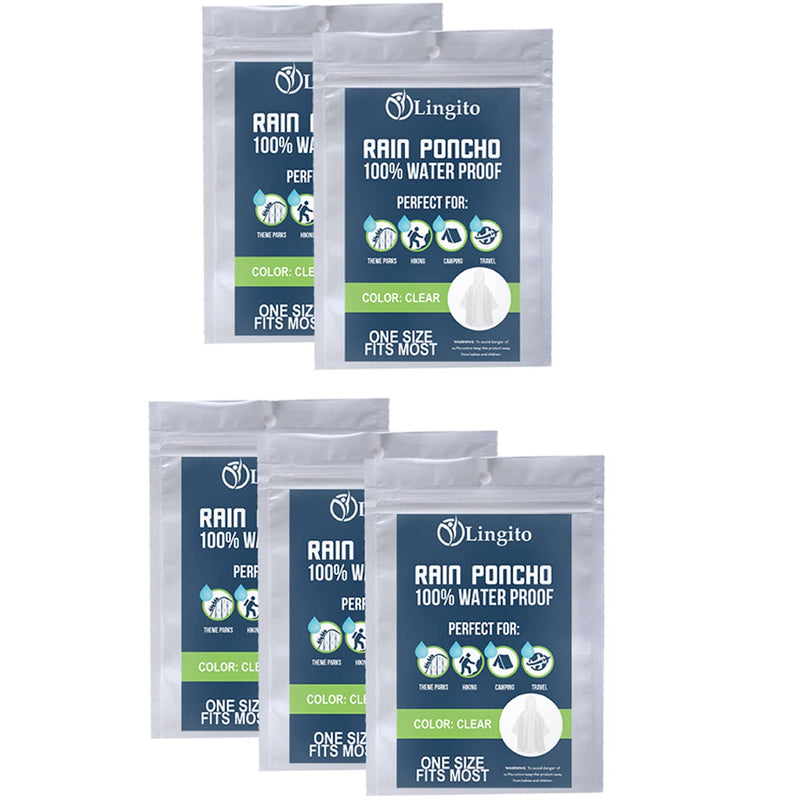 Lingito 5, 10, 15 or 100 Packs Rain Poncho, Disposable Emergency Rain Ponchos B - Clear Poncho (5 Pack) - NewNest Australia