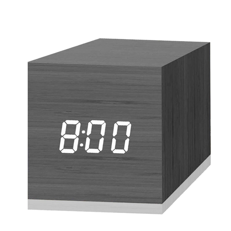 NewNest Australia - Digital Alarm Clock, with Wooden Electronic LED Time Display, 3 Dual Plus Alarm, 2.5-inch Cubic Small Mini Wood Made Electric Clocks for Bedroom, Bedside, Desk, Black 