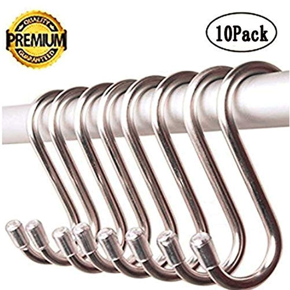 NewNest Australia - 10 Pack 5.3 Inch Large S Shaped Hanging Hooks, Heavy-Duty Genuine Solid Polished Stainless Steel,for Jewelry, Key Ring,Kitchen Spoon Pot,Work Shop, Bathroom, Garden Multiple uses Silver-L-10PCS 