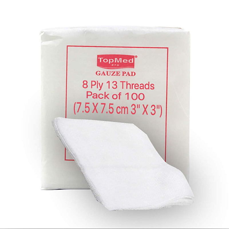 Cotton Gauze Swabs, Non-Sterile,White,8 Ply 13 Threads Pack of 100 (7.5 X 7.5 cm 3" X 3") - NewNest Australia