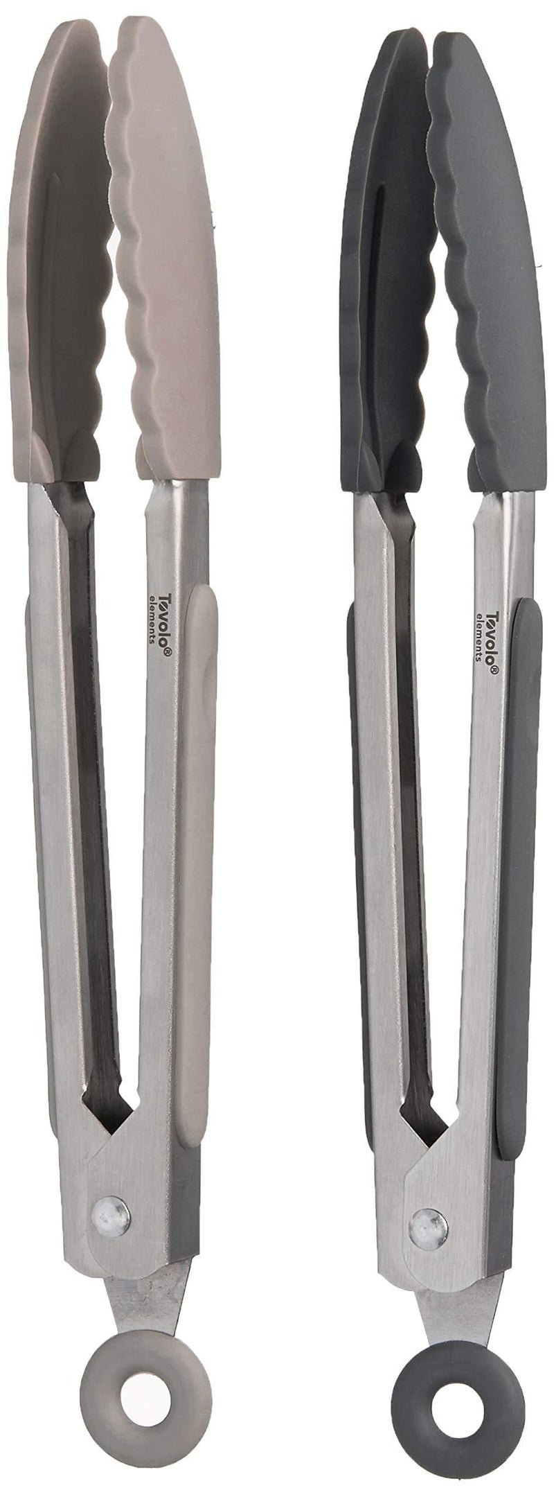 NewNest Australia - Tovolo Kitchen Cooking Mini Stainless Steel Tongs 7" with Silicone Grip & Easy Lock Mechanism for Serving, Salad, and Ice, Set of 2, Charcoal & Warm Gray 