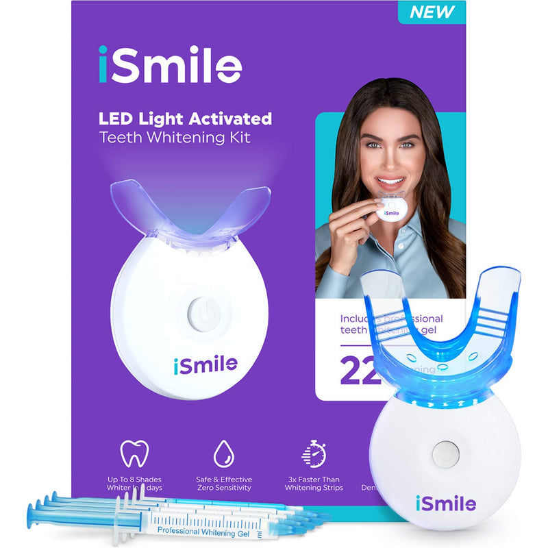 iSmile Teeth Whitening Kit - LED Light, 35% Carbamide Peroxide, (3) 3ml Gel Syringes, (1) Remineralization Gel, and Tray. - NewNest Australia