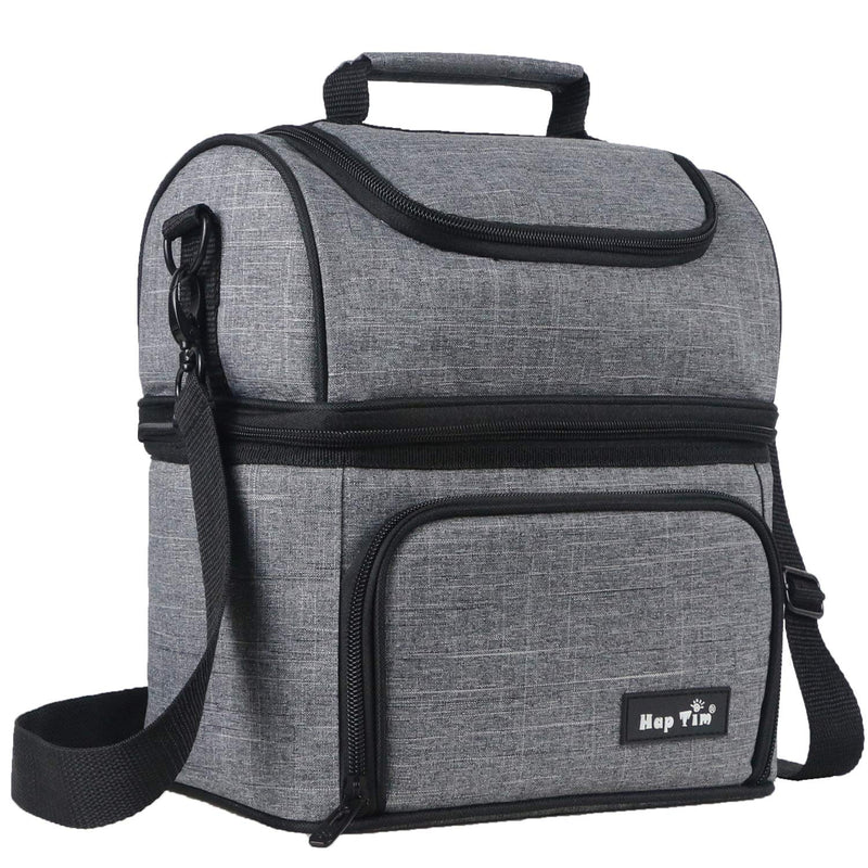 NewNest Australia - Hap Tim Insulated Lunch Bag Upgraded Large Size Lunch Box for Men, Women,Adult,Kids Dual Compartment Large Lunch Tote Bag for Office/Picnic/Travel/Camping/Work/School (N16040-G) Gray L 