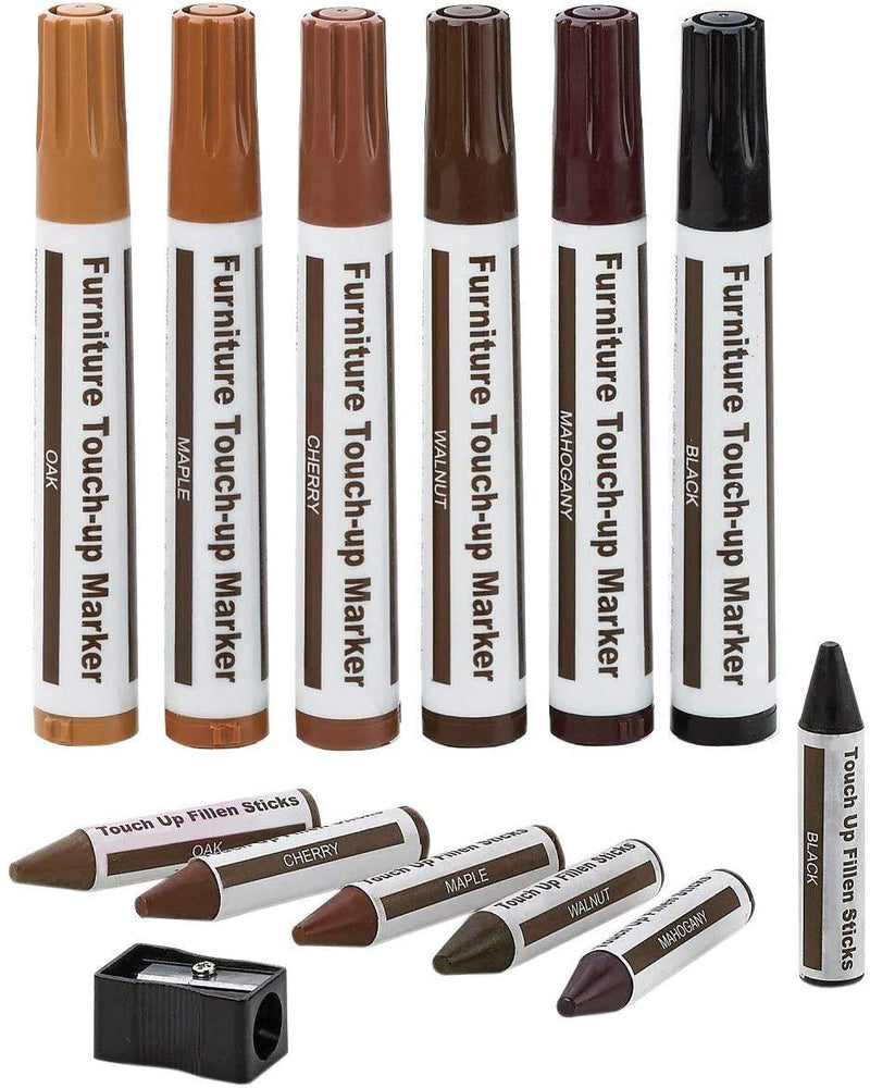 Furniture Repair Kit Wood Markers - Set of 13 - Markers and Wax Sticks with Sharpener Kit, for Stains, Scratches, Wood Floors, Tables, Desks, Carpenters, Bedposts, Touch Ups, and Cover Ups 6+6 - NewNest Australia
