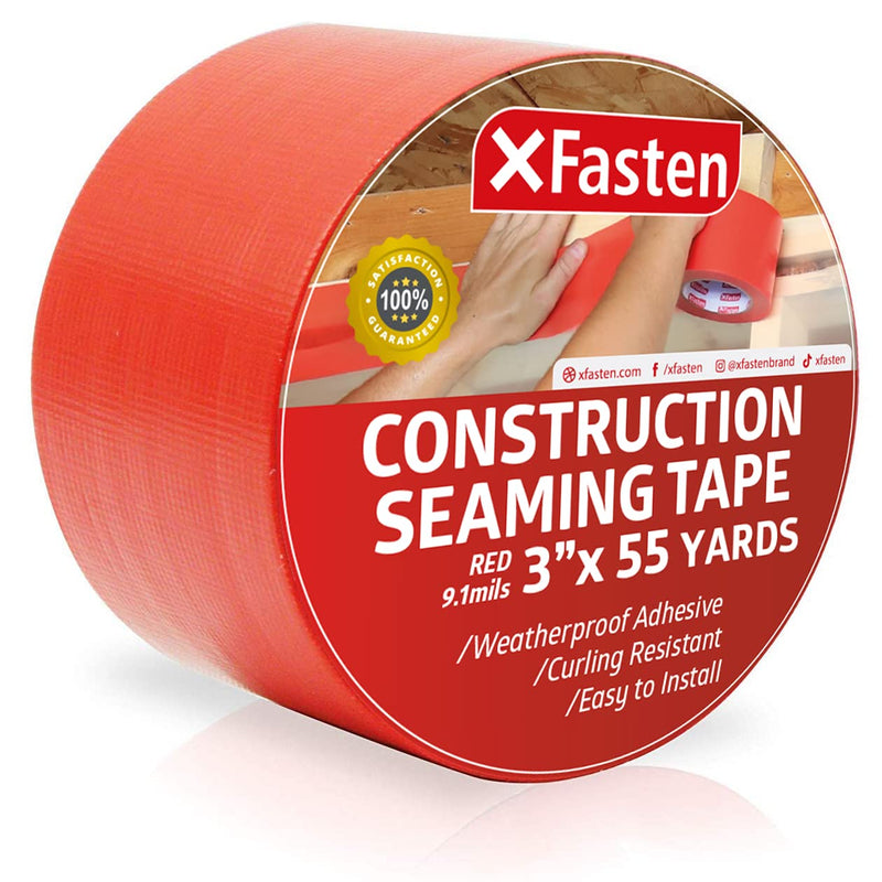 XFasten Construction Seaming Tape Red, 3" x 55 Yards, Building Sheathing and Flashing Polymer Tape for Joints, Vapor Barrier, Foam Board Insulation, House Wrap, Crawl Space and Epoxy Resin Single Pack (3-Inches x 55-Yards) - NewNest Australia