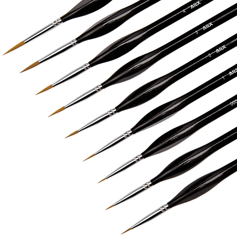 AIEX 9 Pieces Fine Detail Paint Brush Miniature Painting Brushes Kit Mini Paints Brush Set for Acrylic, Watercolor, Oil, Face, Nail, Scale Model Painting, Line Drawing(Black) Black - NewNest Australia