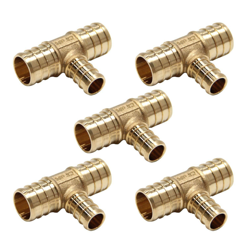 (Pack of 5) Efield 3/4" X 3/4" X 1/2" PEX REDUCING TEE BRASS CRIMP FITTINGS - LEAD FREE 5 PIECES - NewNest Australia