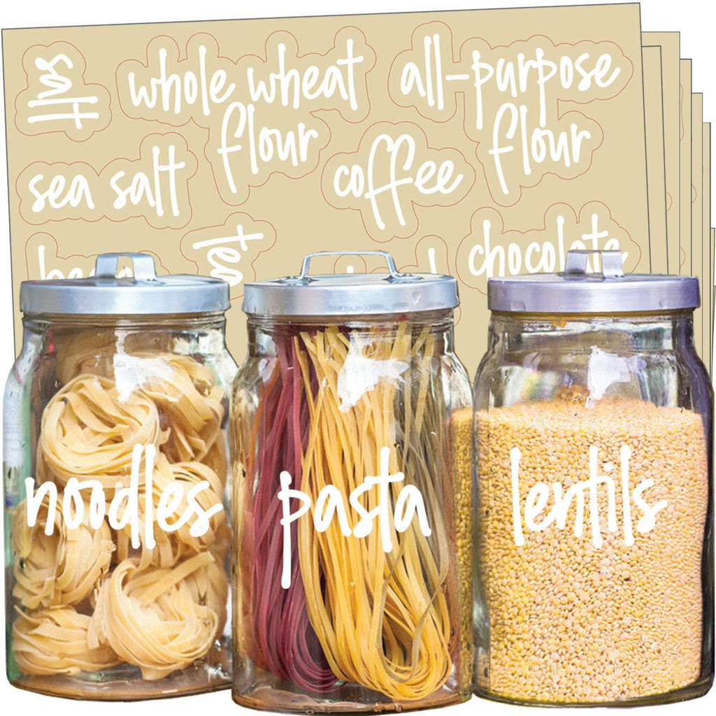 NewNest Australia - Talented Kitchen 157 White Script Pantry Labels – White Pantry Label Sticker Ingredients. Water Resistant, Food Jar Labels. Jar Decals f/Pantry Organization Storage (Set of 157 – White Script Pantry) 