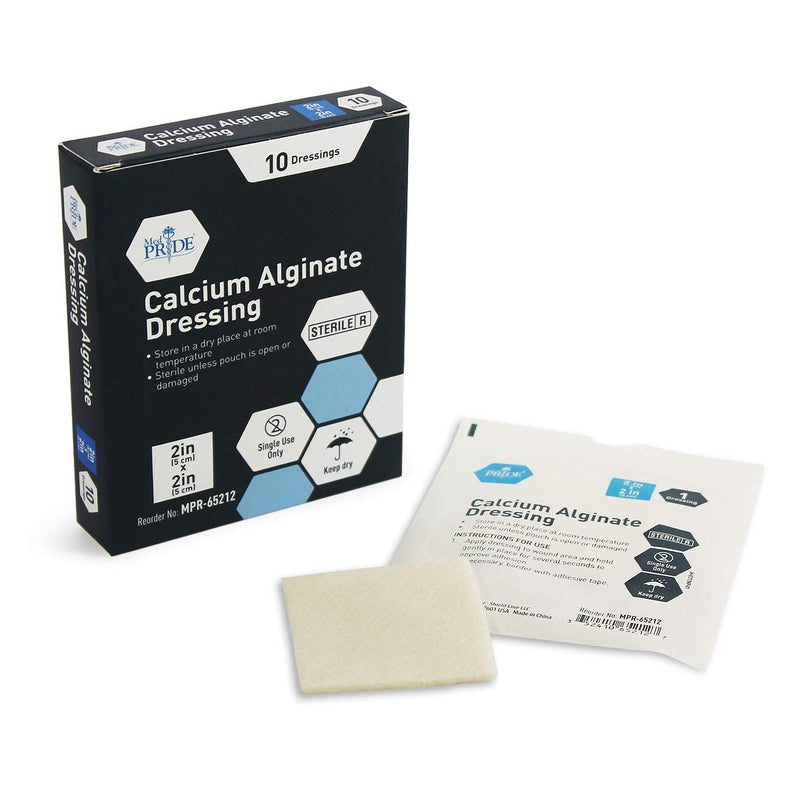 Medpride Calcium Alginate Wound Dressing Pads| 2” x 2” Patches, 10-Pack| Antimicrobial, Non-Stick Padding, Sterile, Highly Absorbent & Comfortable| Flexible & Gentle on The Skin, Faster Healing 2'' x 2'' - NewNest Australia