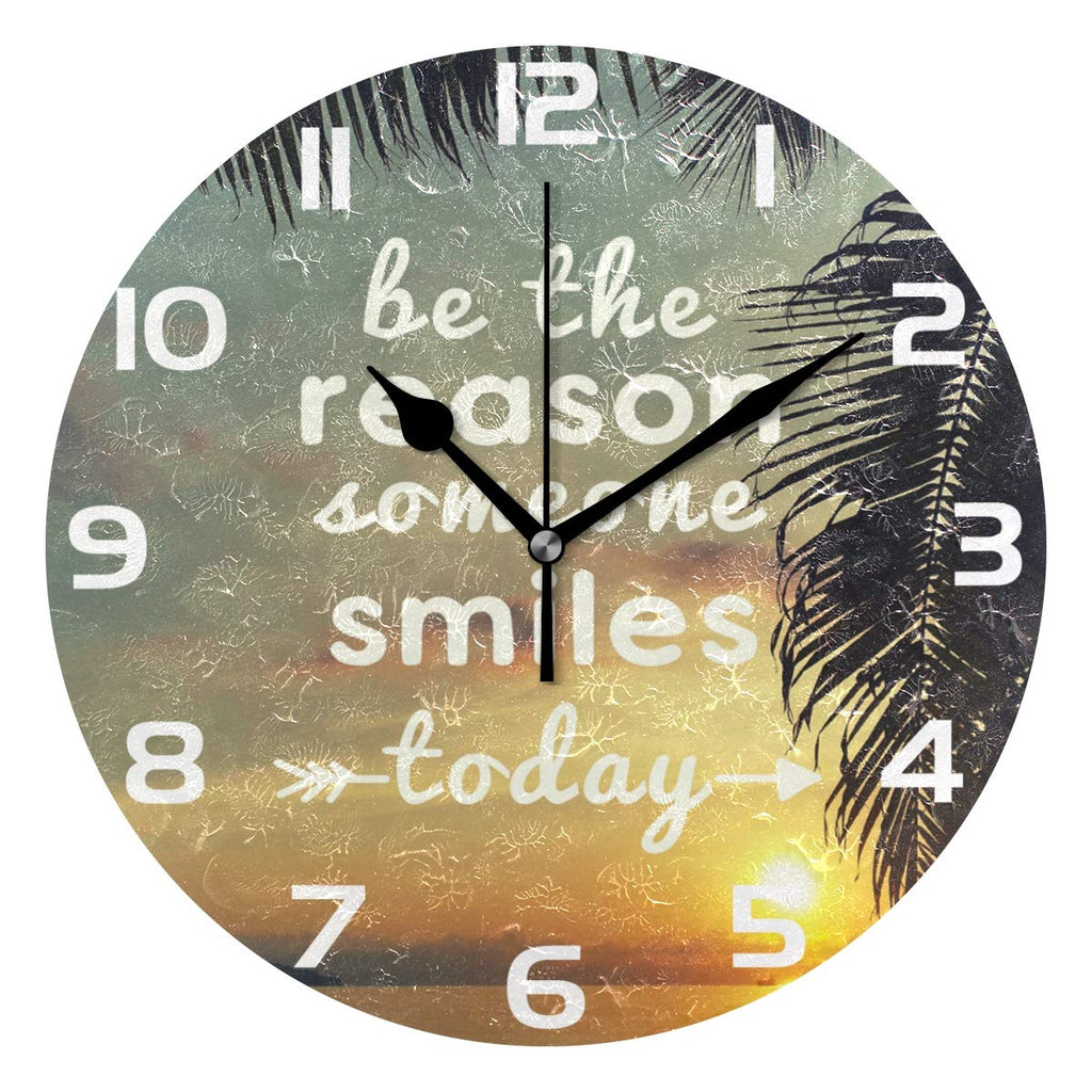 NewNest Australia - WellLee Be The Reason Someone Smiles Today Quote Clock Arabic Type Clock Acrylic Painted Silent Non-Ticking Round Wall Clock Home Art Bedroom Living Dorm Room Decor 