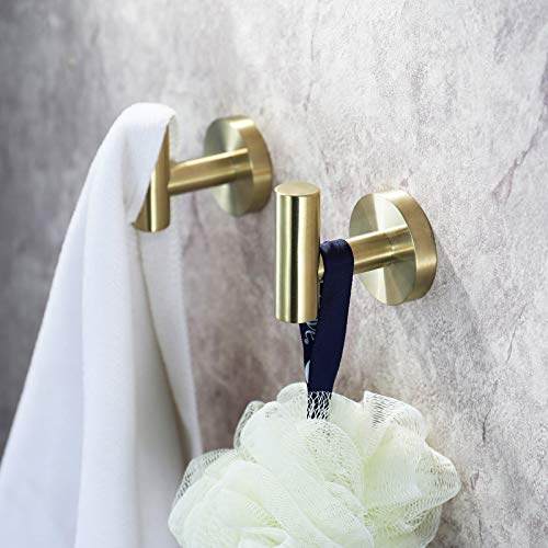 UMIRIO Gold Wall Hooks for Hanging Bathroom Towel Hook Heavy Duty Modern Metal Coat/Robe Hook for Shower Holder Key Hook Kitchen Garage Bedroom,Stainless Steel,Wall Mounted,2 P Gold(x2) - NewNest Australia