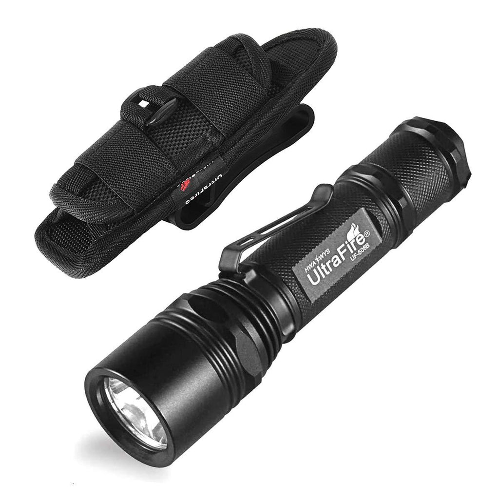 UltraFire WF-506B 1000 Lumen Handheld Flashlight,5 Modes Super Brigh LED Tactical Flashlight,with 360 Degrees Rotatable Nylon Flashlight Holder Duty Belt Holster (Not not include 18650 Battery) - NewNest Australia