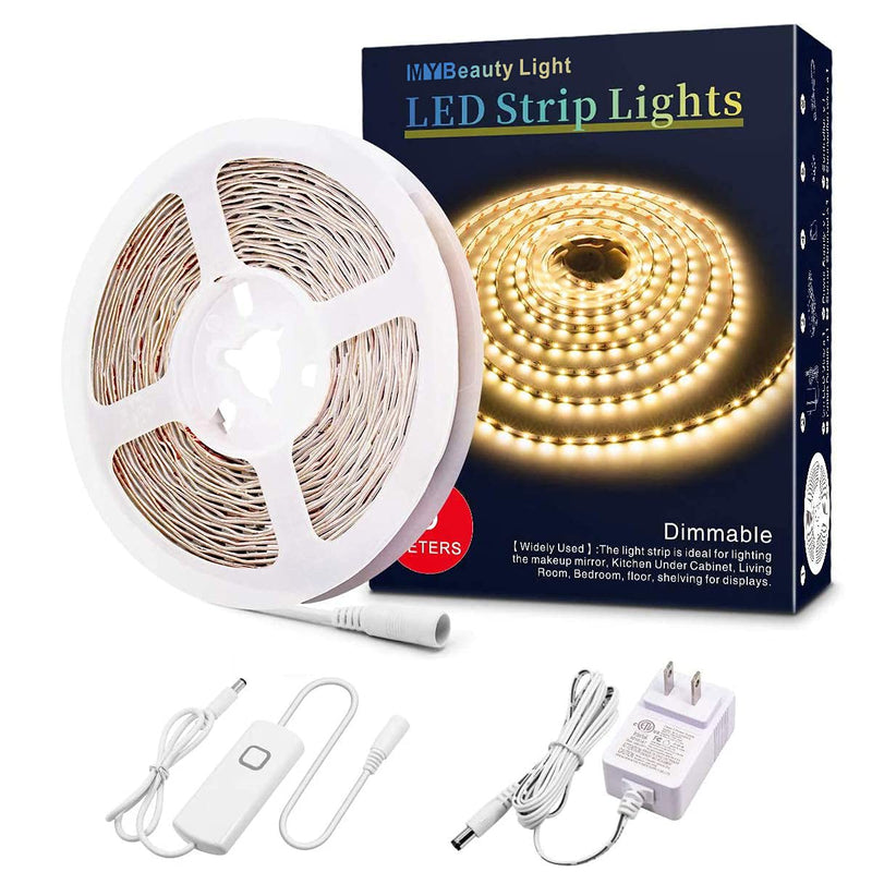 MY BEAUTY LIGHT LED Strip Lights Warm White,16.4ft Dimmable LED Light Strip with Memory Function,300 Bright 3000K 2835 LEDs,Self-Adhesive 12v Flexible LED Rope Lights for Kitchen Cabinet Bedroom Party 16.4FT - NewNest Australia