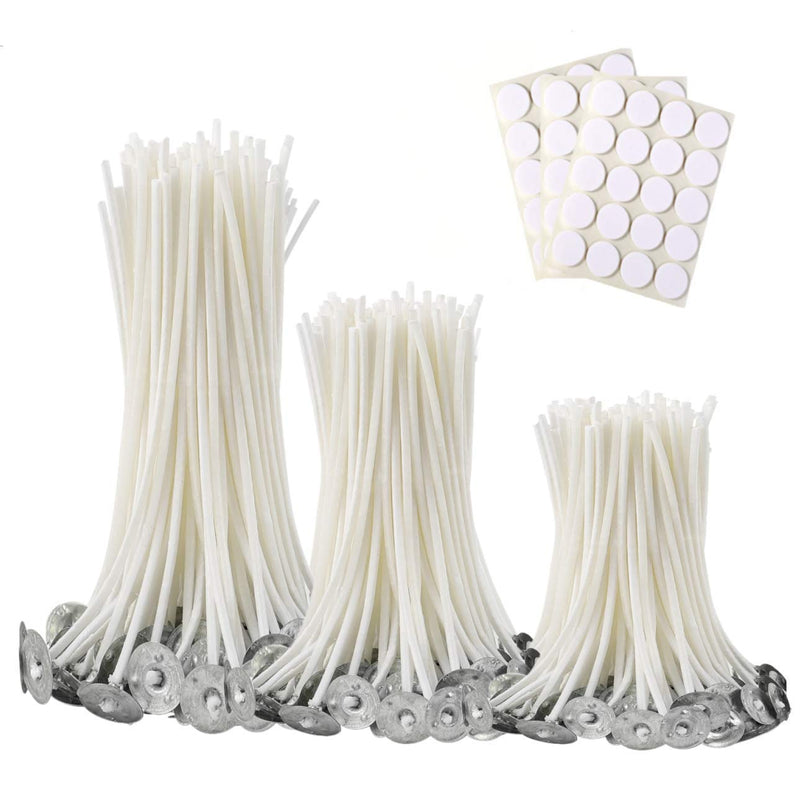 300Pcs Functional Smokeless Candle Wicks,100pcs Wicks Sticker, Pre-Waxed Cotton Core Wicks with Metal Sustainer Tabs for Pillar Candle Making and Candle DIY Christmas Gift,9cm/3.5in,15cm/6in,20cm/8in - NewNest Australia