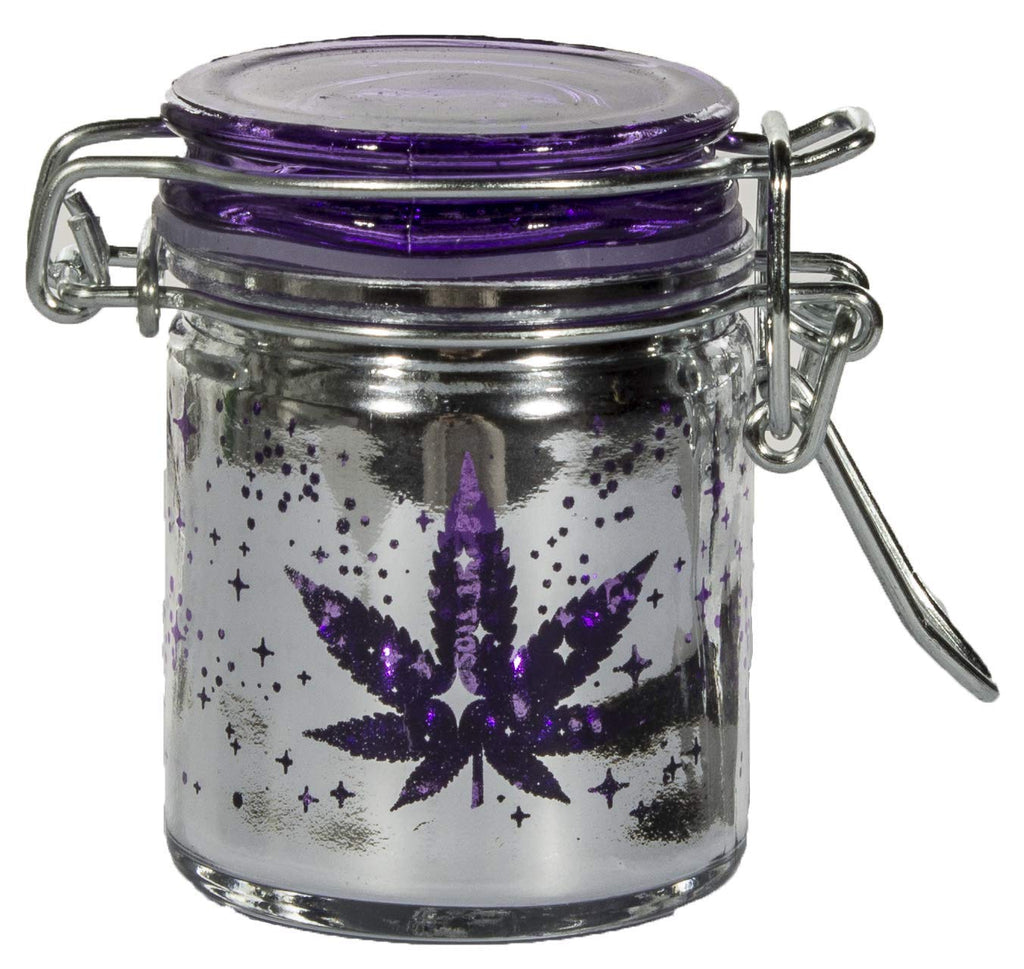 NewNest Australia - Airtight Glass Herb Stash Jar with Clamping Lid in Choice of Design (Metallic Silver/Purple, Small) Metallic Silver/ Purple 