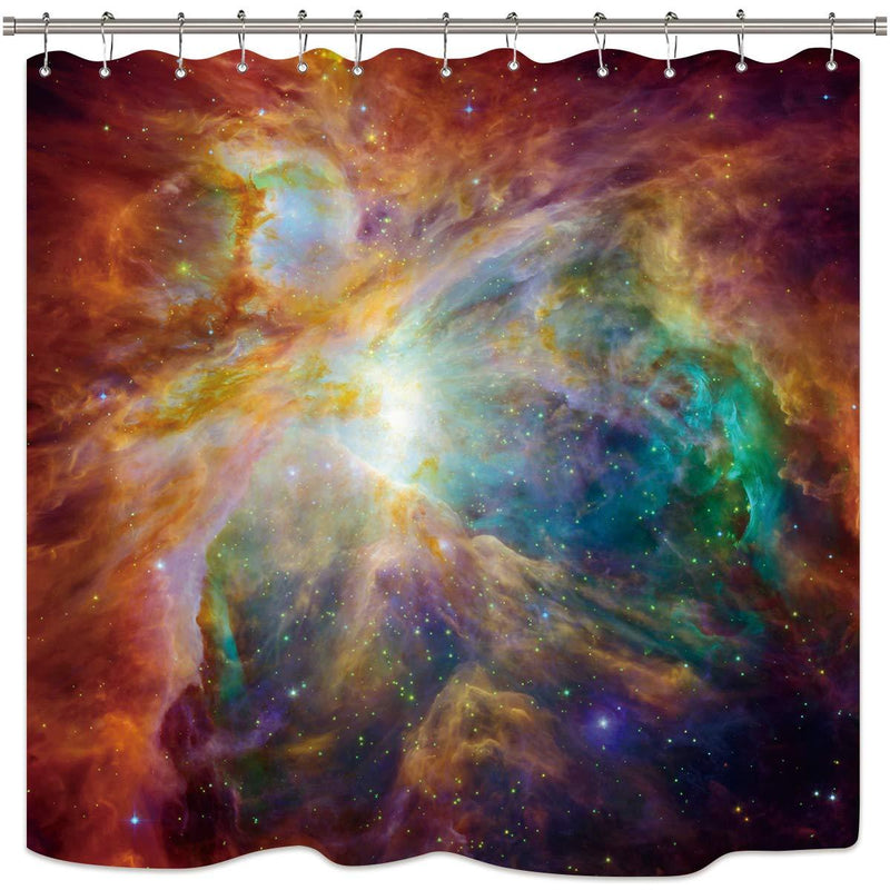 Riyidecor Outer Space Shower Curtain Galaxy Universe Yellow Orange Colorful Psychedelic Planet Nebula Starry Sky Decor Bathroom Set Fabric Polyester Waterproof 72X72 Inch 12 Pack Plastic Hooks - NewNest Australia