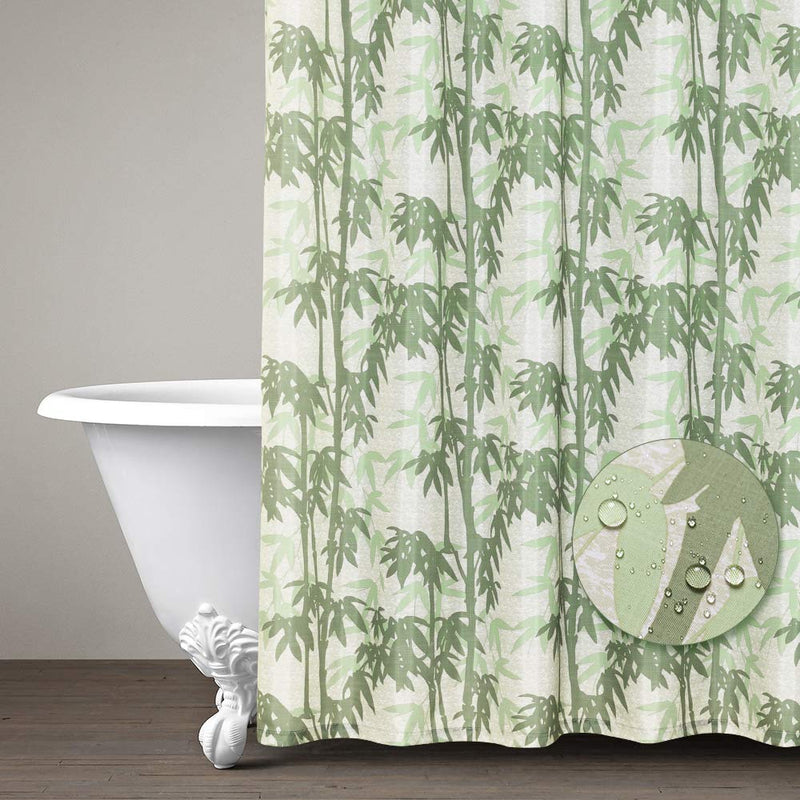 jinchan Shower Curtain Shower Drape for Bathroom Water-Repellent Bamboo Printed Sturdy Tight Weave Waterproof Oxford Fabric with 12 Hooks 1 Panel 70 inch Wide by 72 inch Long Green - NewNest Australia