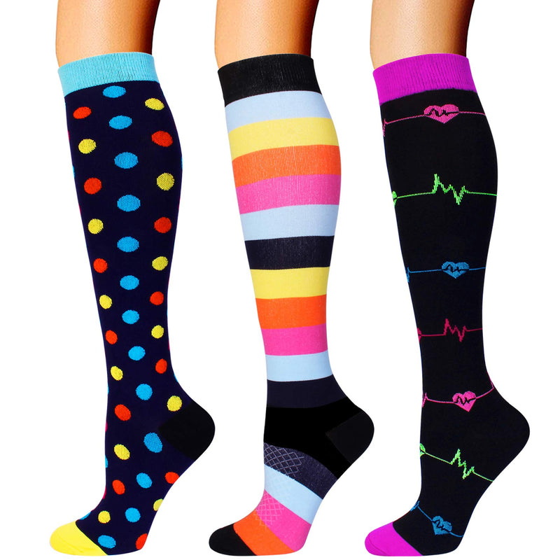 3 Pairs Compression Socks for Women Men 20-30mmhg Knee High Stocking for Sports Running Travel Nurses Pregnancy Multicoloured 1 Small-Medium - NewNest Australia