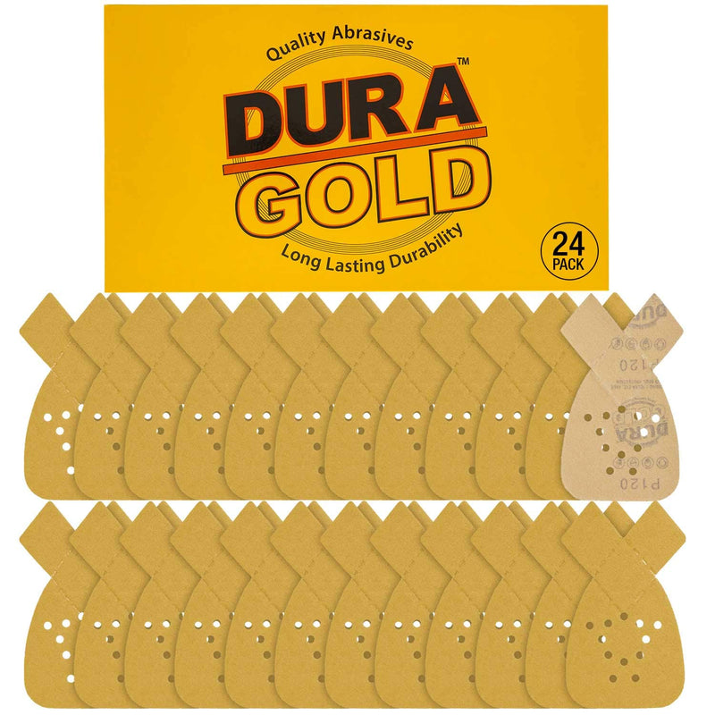 Dura-Gold Premium Mouse Detail Sander Sandpaper Sanding Sheets - 120 Grit (Box of 24) - 12 Hole Pattern Hook & Loop Triangle Shaped Mouse Discs - Fits Black and Decker, Woodworking Wood Crafting, Auto 120-Grit - NewNest Australia