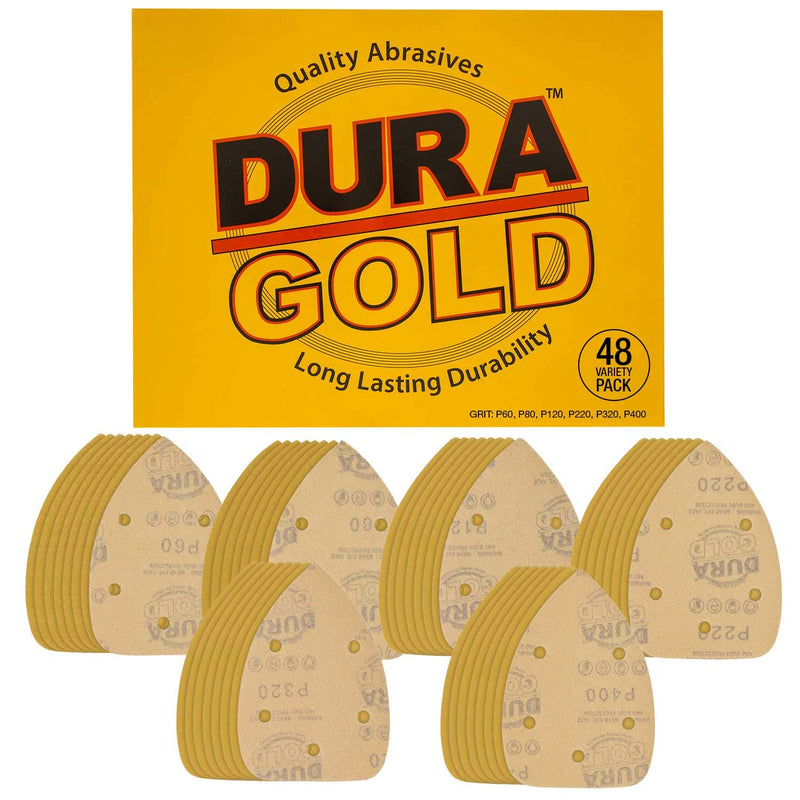 Dura-Gold Premium Mouse Detail Sander Sandpaper, 48 Assorted Grit Sanding Sheets - 60, 80, 120, 220, 320, 400-5 Hole Pattern Hook & Loop Triangle Mouse Discs - Woodworking Wood Crafting, Auto Paint Variety Pack - NewNest Australia