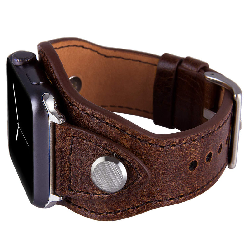 VIQIV Cuff Bracelets Bands For Compatible With Apple Watch 38mm 42mm 41mm 40mm 44mm 45mm Iwatch Series SE 7 6 5 4 3 2 1, Dressy Leather Metal Jewelry Wristband Strap For Women Men Coffee - NewNest Australia